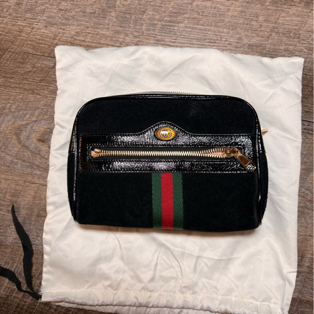 Black Suede Crossbody with Red & Green Web Stripe